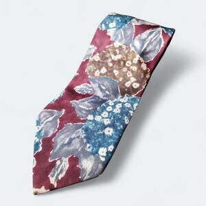 HALSTON III | Silk Standard Art To Wear Floral Tie - Burgundy, Blue, and Brown